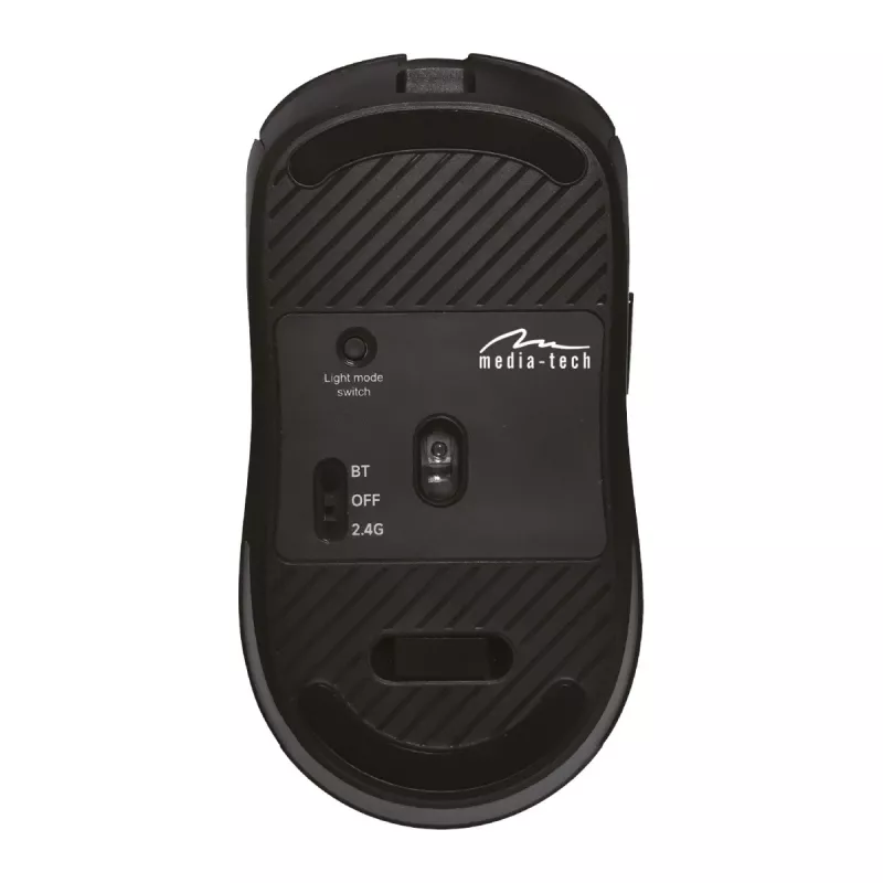 Belaidė pelė MEDIA-TECH MT1124 BT/RF Silent & Recharge — abiem rankoms tinkama, 3200 DPI, Bluetooth + 2,4 GHz USB, 6 mygtukai, įkraunama