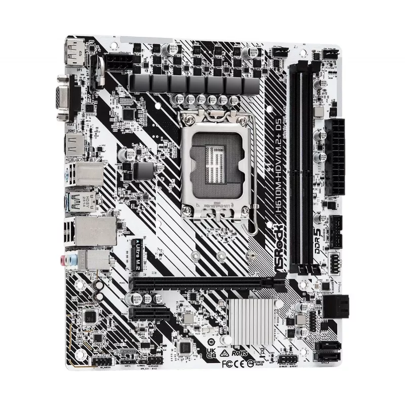 Mikroplokštė ASRock H610M-HDV/M.2+ D5 — Intel H610, LGA 1700, microATX, 2× DDR5 DIMM, M.2, HDMI 2.1, DP 1.4