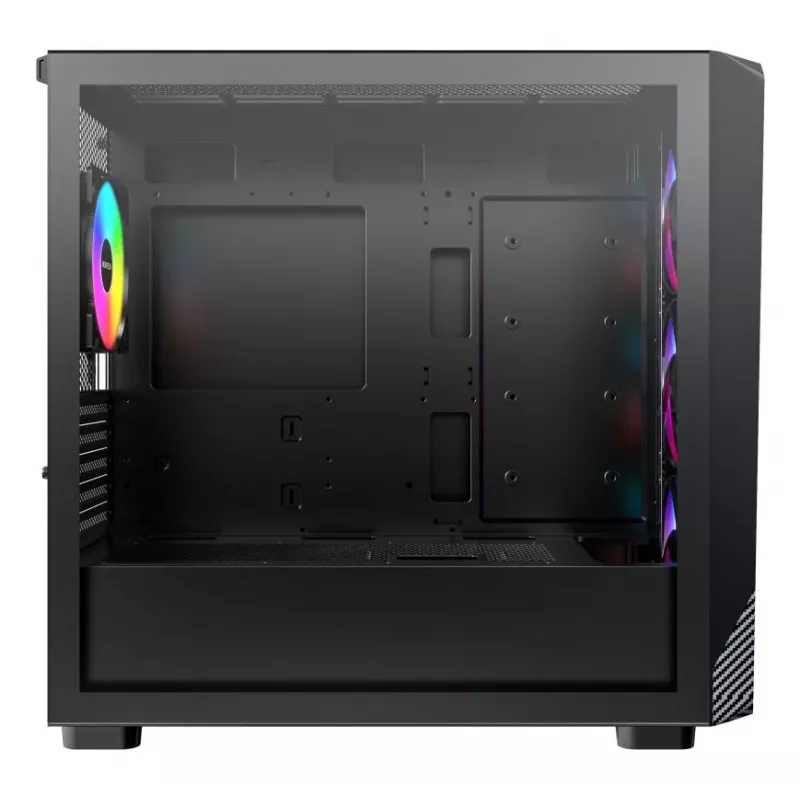 Montech X5M (B) Micro Tower PC korpusas — Micro‑ATX/Mini‑ITX, 3x120mm priekyje, 1x120mm gale, palaiko ATX PSU, 2x3.5 colio + 4x2.5 colio, juoda