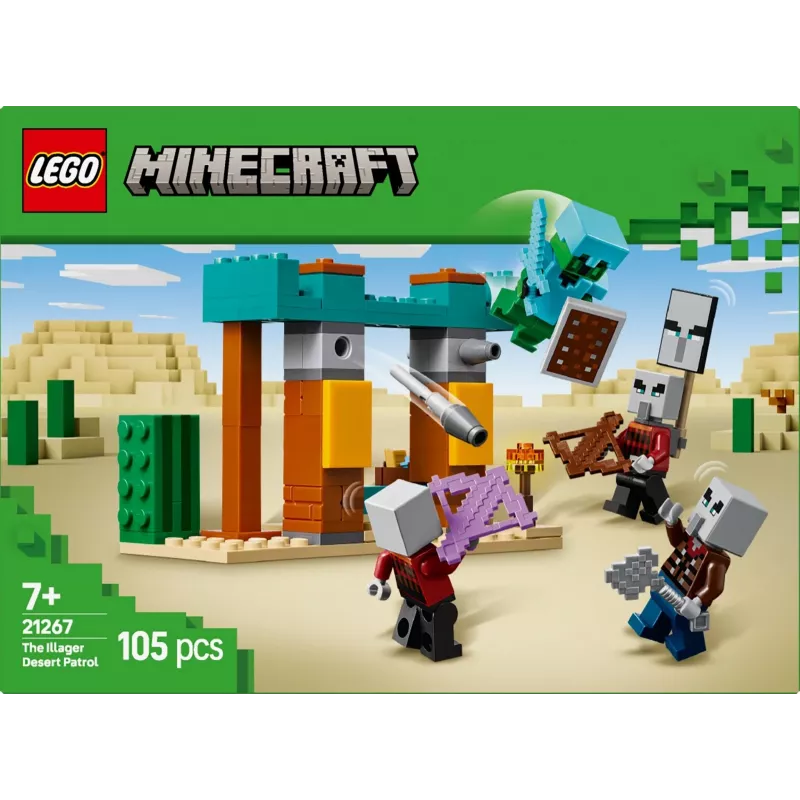 LEGO statybų rinkinys „The Illager Desert Patrol 21267“ – „Minecraft“ žaidimų rinkinys, 105 dalys, 4 minifigūrėlės, 80×60×110 mm