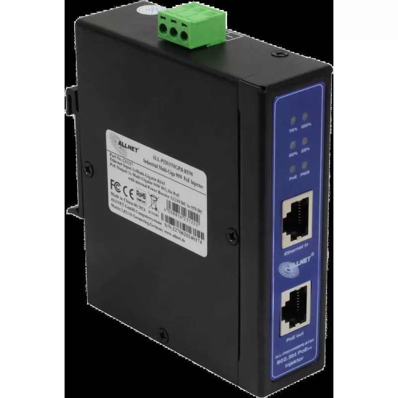 PoE injektorius ALLNET ALL-PI2015MGPB-B Power-Booster 90W — pramoninis MultiGigabit PoE++ injektorius
