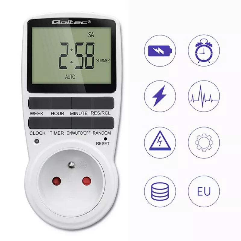 Elektroninis laikmatis QOLTEC PC0628 su LCD ekranu, 24 valandų atgalinė atskaita