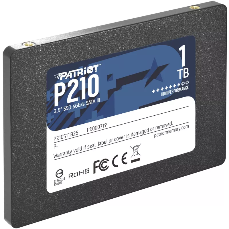 2,5 colio SATA III SSD PATRIOT P210 1 TB — 500 MB/s skaitymo, 400 MB/s rašymo, 7 mm aukštis