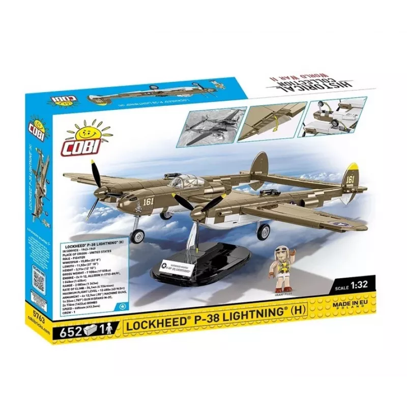 Cobi Building Blocks Lockheed P-38H Lightning rinkinys 5763 — mastelinis modelio rinkinys, kolekcinis lėktuvo modelis