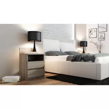Topeshop M1 SONOMA MAT naktinis staliukas, ąžuolo apdaila, 2 stalčiai, 400×320×590 mm