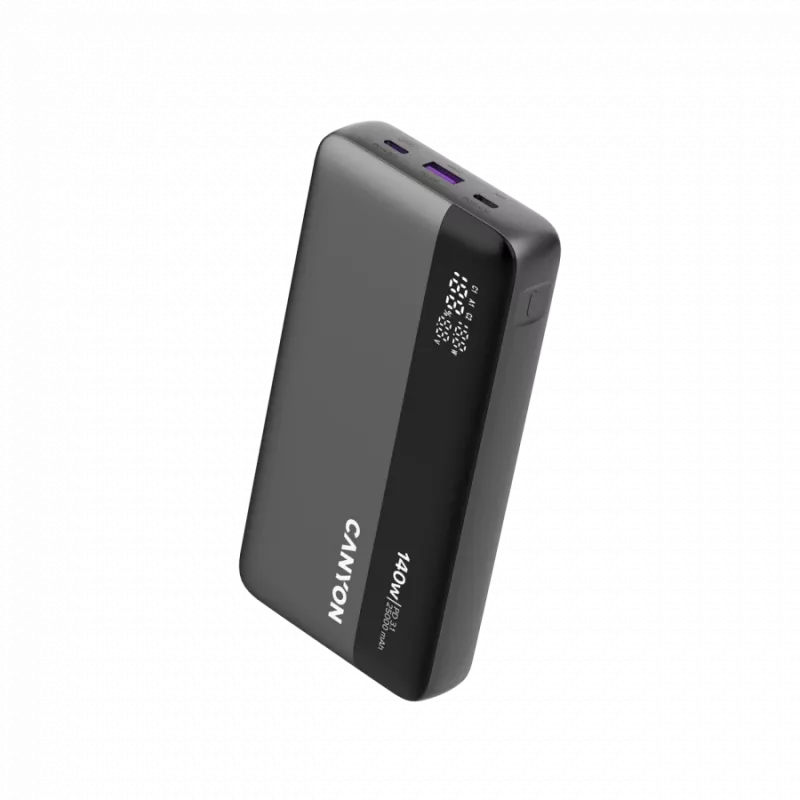 CANYON Power Bank PB-240, 25000mAh PD140W ekrano maitinimo blokas, 160,0x82x27 mm, svoris 508±10 g, tamsiai pilka