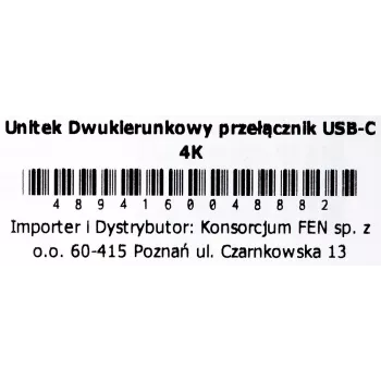 USB-C šakotuvas Unitek D1078A — USB-C dokinimo stotis, 2x USB-C įvestis, 1x USB-C išvestis, 100 W PD, 4K palaikymas, 3840×2160 maks., pilka