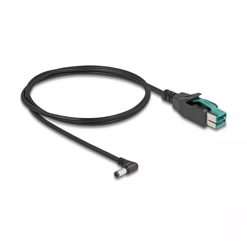 DeLOCK PoweredUSB laidas, kištukas, 12 V į DC 5,5 x 2,1 mm kištukas, kampinis, 1 m