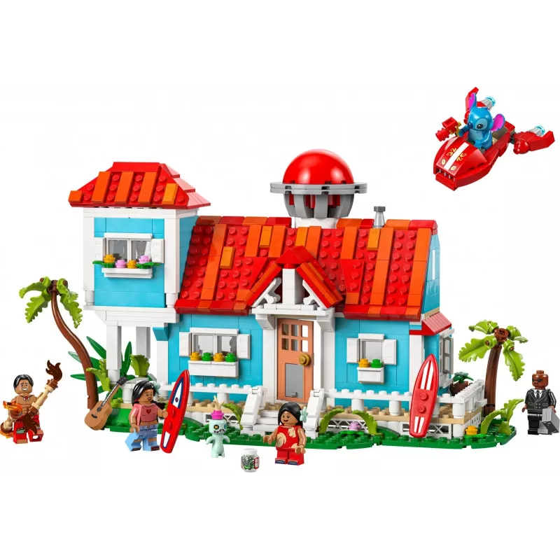LEGO rinkinys Disney 43268 Paplūdimio namas — modulinis namo modelis, 834 dalys, 5 minifigūrėlės, amžius 9+