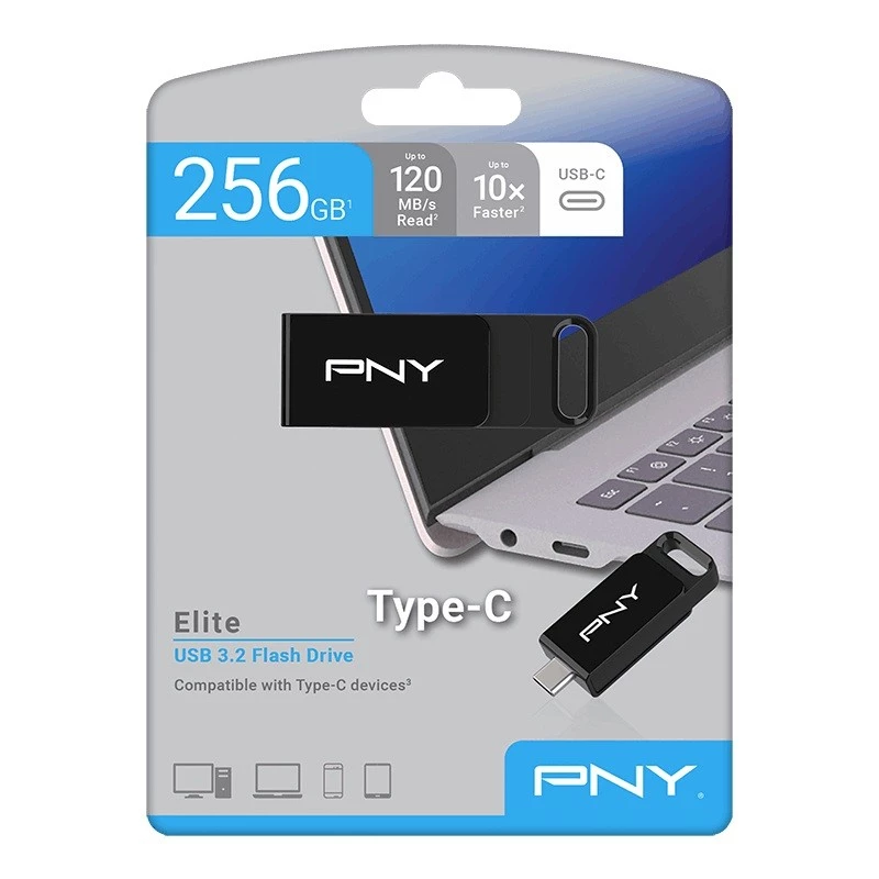 PNY Elite USB atmintinė 256 GB USB Type-C 3.2 Gen 1 (3.1 Gen 1) juoda