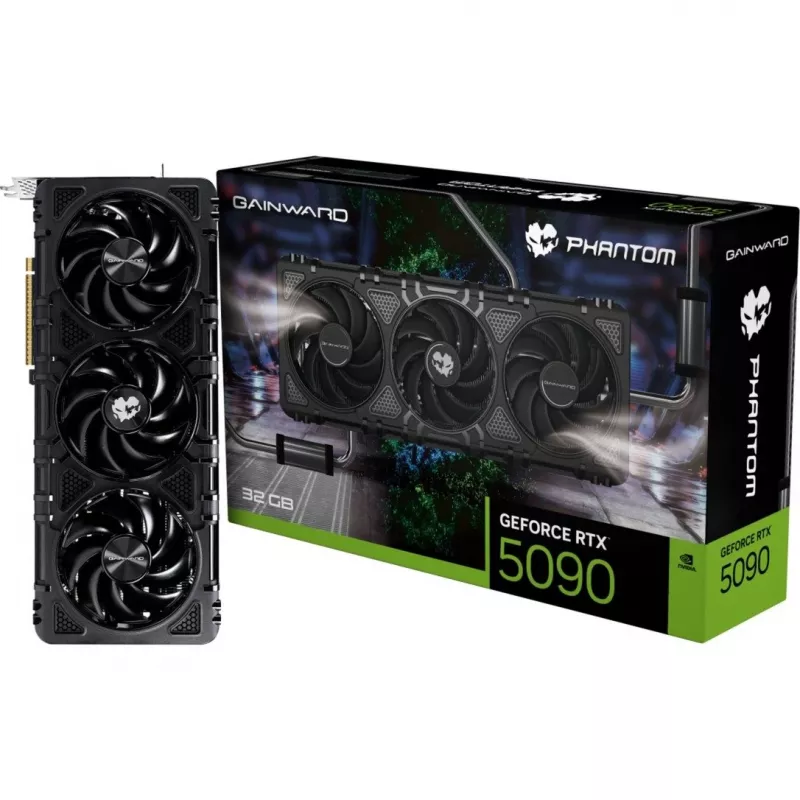 Vaizdo plokštė GAINWARD GeForce RTX 5090 Phantom — 32 GB GDDR7, 512 bitų, PCIe 5.0, 3x DP 2.1b + HDMI 2.1b, 3 ventiliatoriai, 331,9 mm