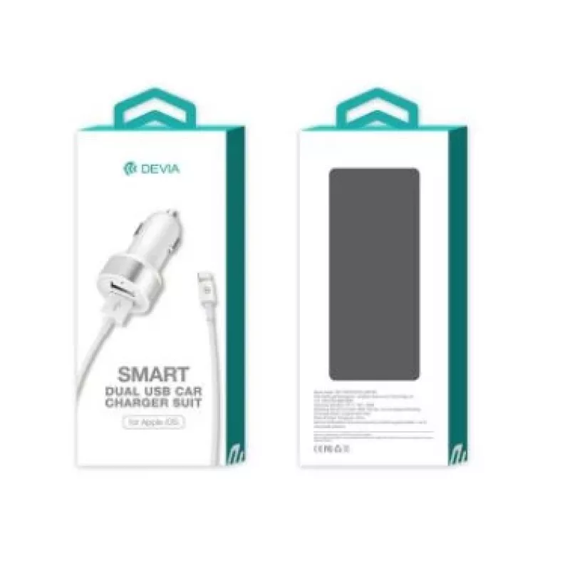 Automobilinis kroviklis Devia Smart Series Dual USB 2,4 A su integruotu Lightning kabeliu