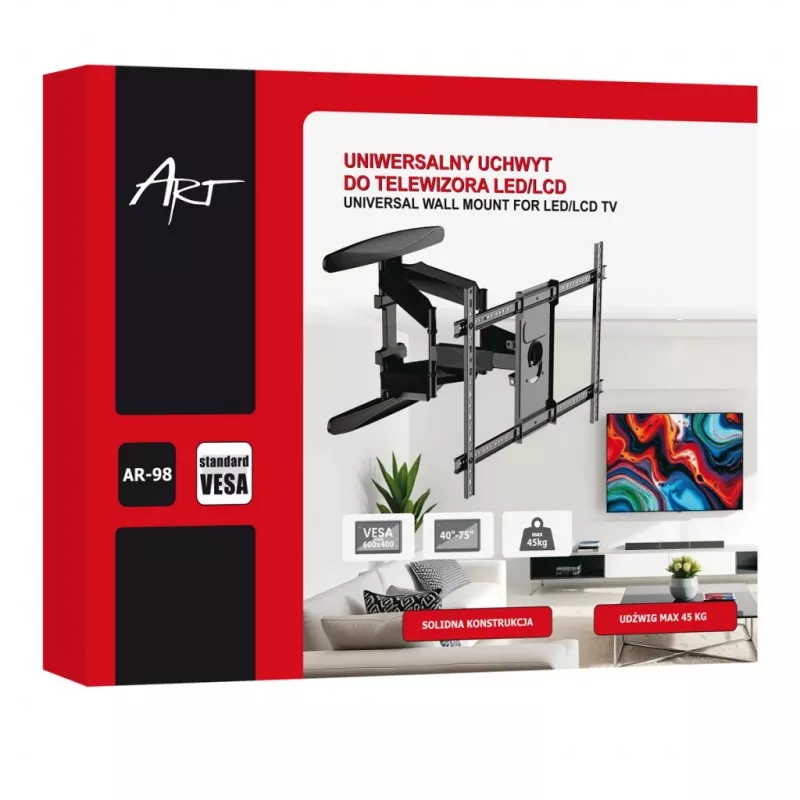 GART LCD/LED TV laikiklis 40-75 45 kg vertikalus/horizontalus reguliavimas 58-380 mm max VESA 600x400