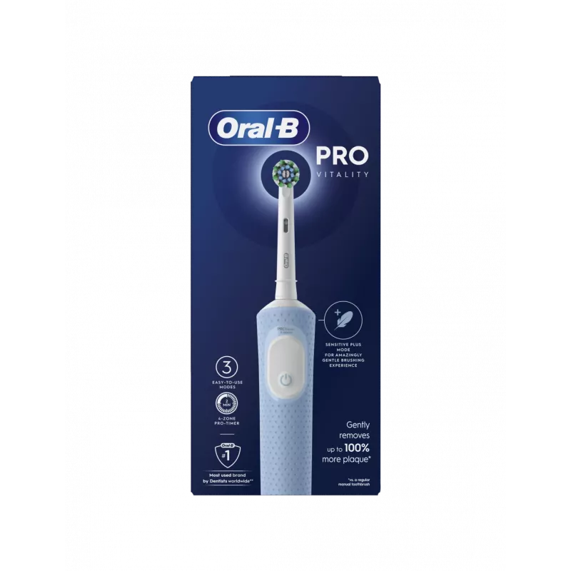 Oral-B | Vitality Pro elektrinis dantų šepetėlis, įkraunamas, suaugusiems, 1 šepetėlio galvutė, 3 dantų valymo režimai, mėlyna