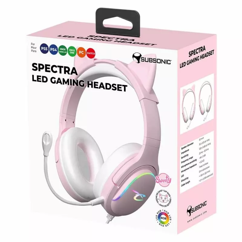 Subsonic Spectra LED žaidimų ausinės Sweety Pink