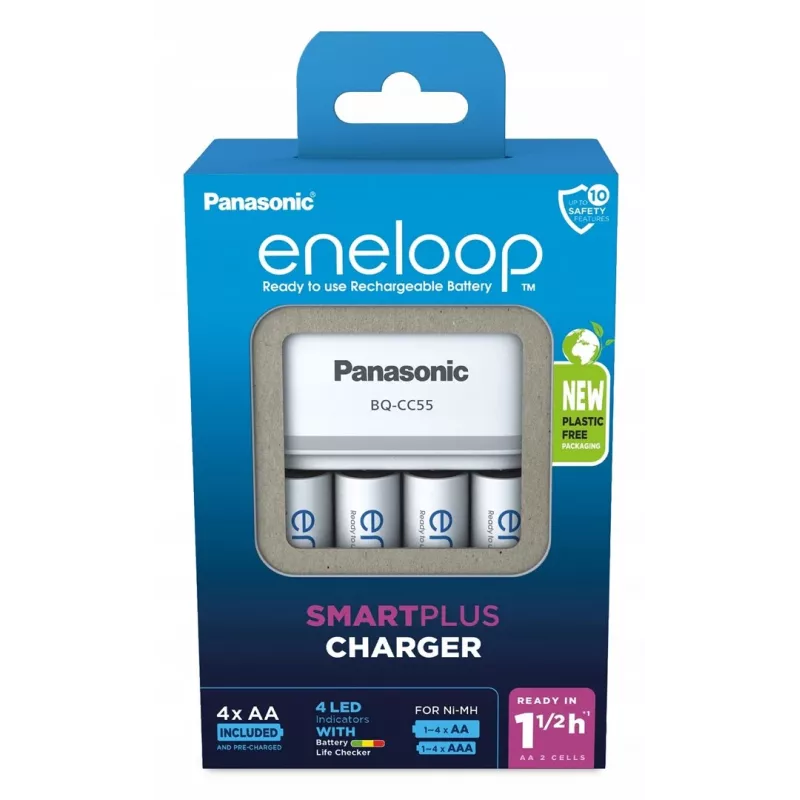 Baterijų įkroviklis PANASONIC Eneloop Smartplus BQ-CC55 + 4x AA 2000 mAh (K-KJ55MCD40E)