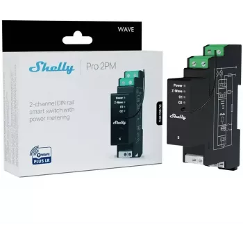Shelly Wave Pro 2PM LR dviejų kanalų Z-Wave DIN bėgelio valdiklis