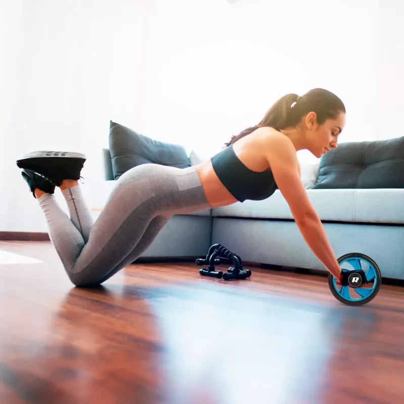 REBEL ACTIVE Dvigubas ratukas, pilvo pratimų volelis AB Wheel