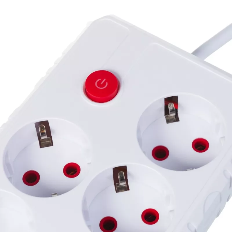 Maitinimo lizdas MACLEAN MCE392 W — 4 F tipo lizdai, 3×USB A, 110–240 V, 2.1 A maks., 2500 W, 1,5 m kabelis, baltas