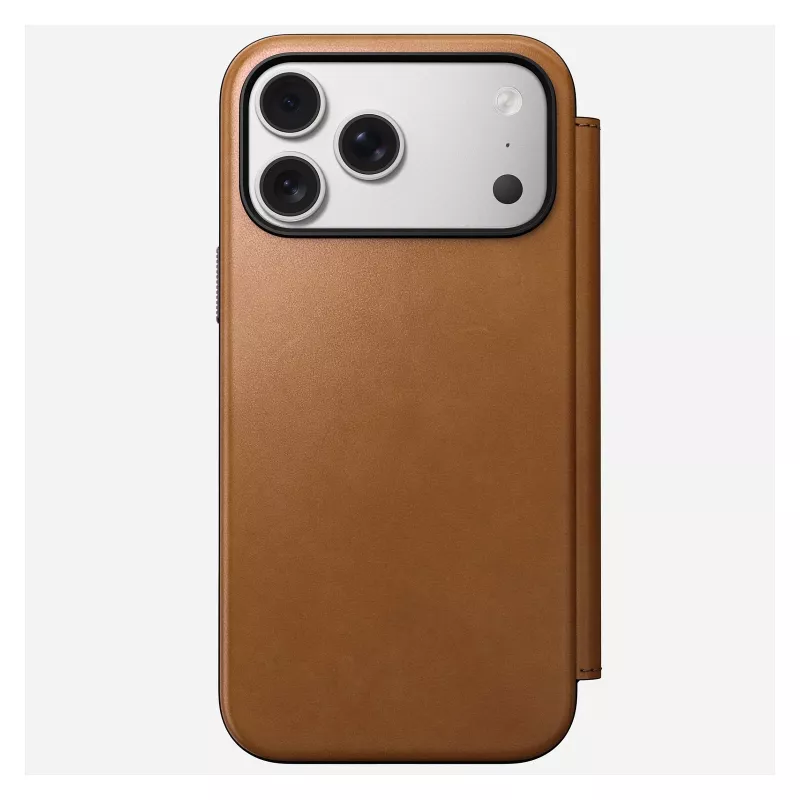 Mobiliojo telefono dėklas Nomad Modern Leather Folio, skirtas iPhone 17 Pro Max — ruda, tinka iki 17,5 cm (6,9 col.) ekranui, 4 kortelių kišenės