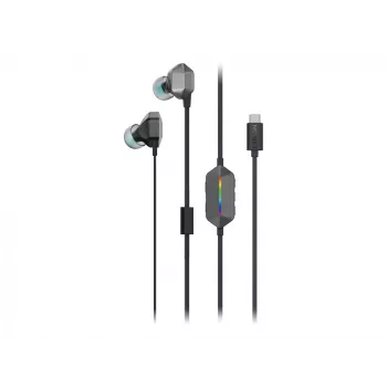 Lenovo Legion E510 ausinės, laidinės, į ausis įdedamos, žaidimams, USB Type-C, pilkos
