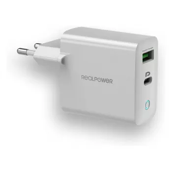 Įkroviklis RealPower PC-20 išmaniajam telefonui, planšetiniam kompiuteriui, baltas