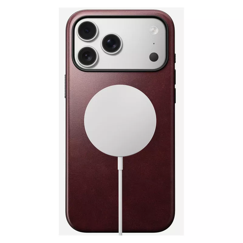 Odinis dėklas Nomad Modern skirtas iPhone 17 Pro Max (6,9 col.) — Burgundiška spalva, oda+TPU+PC