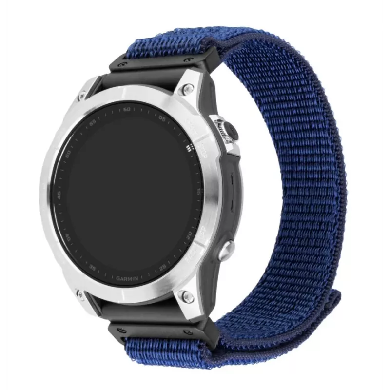 Pakaitinis sportinis dirželis FIXED, skirtas Garmin QuickFit 22 mm — tamsiai mėlynas nailonas, 160–210 mm