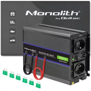 Galios keitiklis QOLTEC Monolith 3000 MS Wave, 12 V → 230 V, 1500/3000 W, su USB