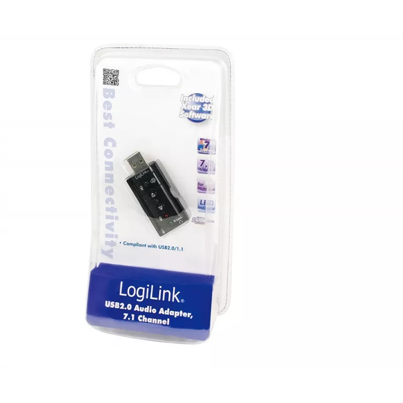 Išorinė USB garso plokštė LOGILINK UA0078, 7.1 kanalo, USB sąsaja, kompaktiška 124×194×34 mm, 80 g