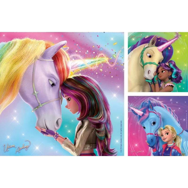 Dėlionė Ravensburger Unicorn Academy — 3 x 49 dalys, rinkinys vaikams