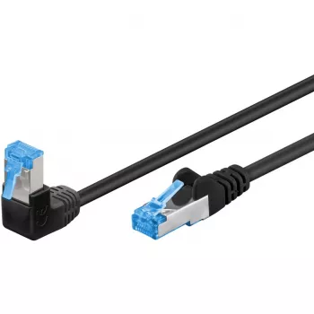 Goobay CAT 6A komutacinis kabelis 1x 90° kampu, S/FTP (PiMF), juodas, 1 m - fiksatorius viršuje, LSZH be halogenų, varis (51557)