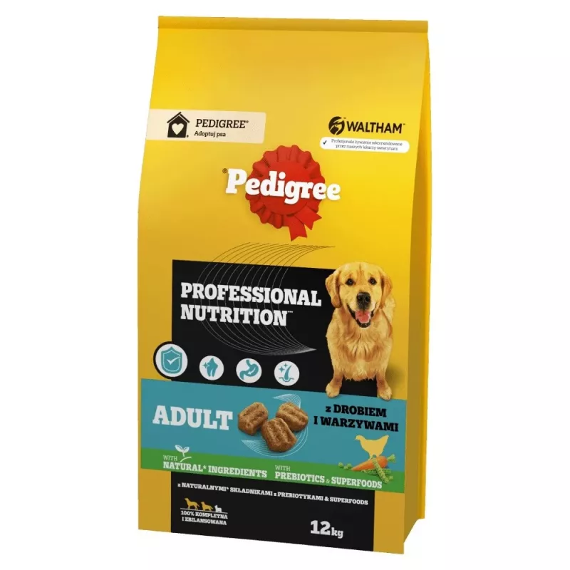 Sausas šunų maistas Pedigree Professional Nutrition Adult — paukštiena ir daržovės, 12 kg, baltymai 20%, riebalai 9%