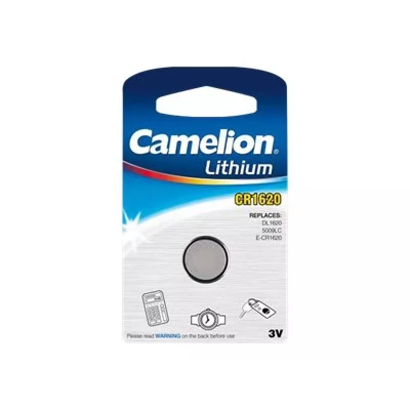 Camelion | CR1620 | Ličio | 1 vnt. yra „Camelion“ produktas iš mūsų bendrosios paskirties baterijų asortimento. Pagrindiniai bruožai: pakuotės tipas – lizdinė, medžiaga – ličio.