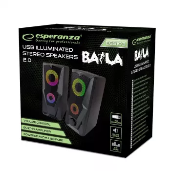 Garsiakalbis ESPERANZA BAILA 6 W laidinis ant grindų statomas garsiakalbis, 6 W RMS, 160–20000 Hz, 3 Ω, USB ir 3,5 mm, pora