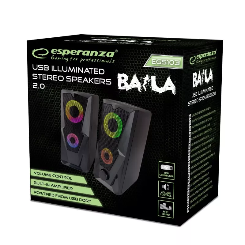 Garsiakalbis ESPERANZA BAILA 6 W laidinis ant grindų statomas garsiakalbis, 6 W RMS, 160–20000 Hz, 3 Ω, USB ir 3,5 mm, pora