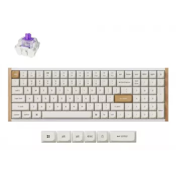 Mechaninė klaviatūra Keychron K4 HE 96% QWERTY — USB, RF belaidė ir Bluetooth, 100 klavišų, RGB, balta/medžio