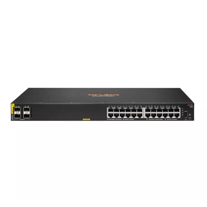 HPE Aruba Networking CX 6100 24G Class4 PoE 4SFP+ 370W valdomas L3 Gigabit Ethernet (10/100/1000) maitinimas per Ethernet (PoE) 1U juodas