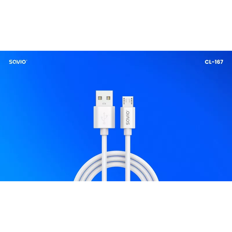 Savio USB 2.0 USB A - Micro USB White CL-167 3 m laidas