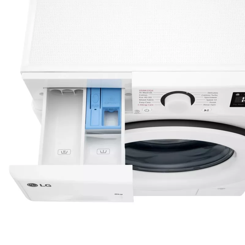 LG | Skalbimo mašina | F2WR508SWW | Energijos efektyvumo klasė A-10% | Įkraunama iš priekio | Skalbimo talpa 8 kg | 1200 aps./min | Gylis 47,5 cm | Plotis 60 cm | Ekranas | LED | Garo funkcija