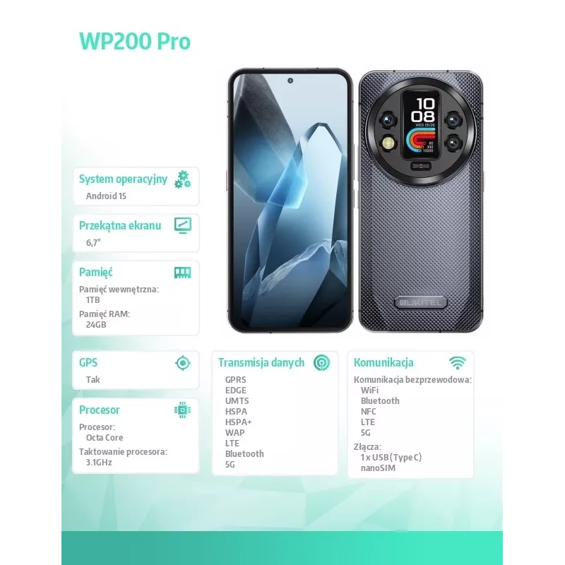 Oukitel WP200 Pro 5G 6.7 24GB/1TB DS. 8800mAh Pilka