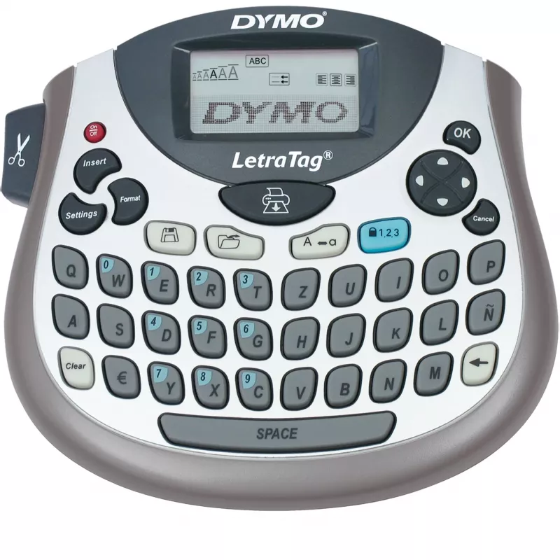 Etikečių spausdintuvas Dymo LetraTag LT-100T su QWERTZ klaviatūra, rankinis terminis etikečių spausdintuvas