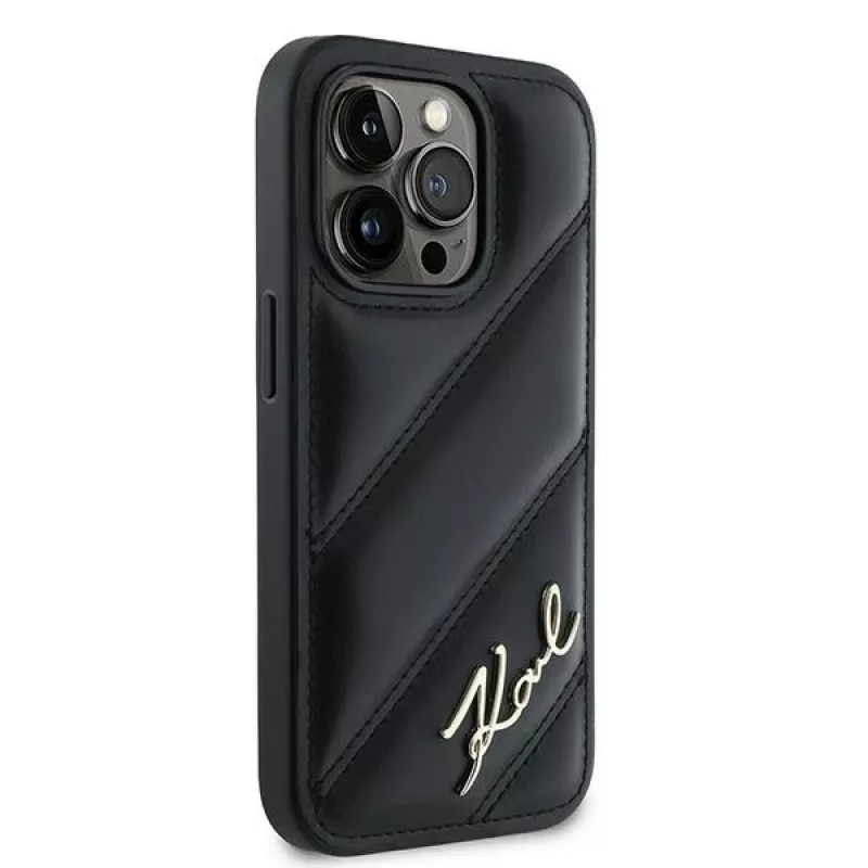 Karl Lagerfeld Apple iPhone 13 Karl Lagerfeld Diagonal Quilted Script (KLHCP13XPQDSMGK) Telefono dėklas juodas