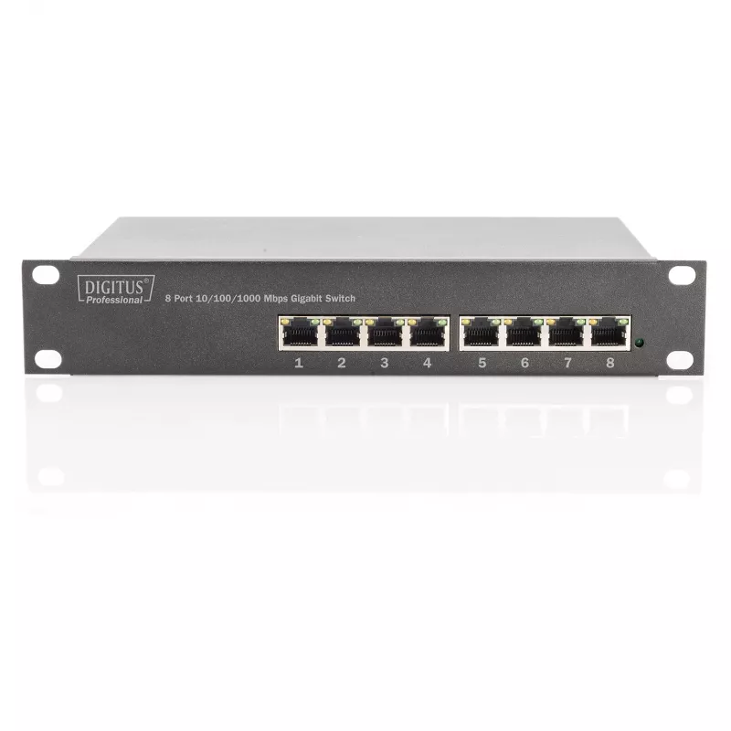DIGITUS 10 colių Gigabit Ethernet komutatorius, 8 prievadų, nevaldomas - 8x Gigabit RJ45, montuojamas į stovą