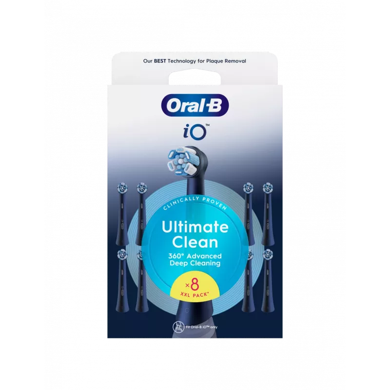 Oral-B iO Ultimate Clean keičiamieji dantų šepetėlio antgaliai, juodi, 8 vnt.