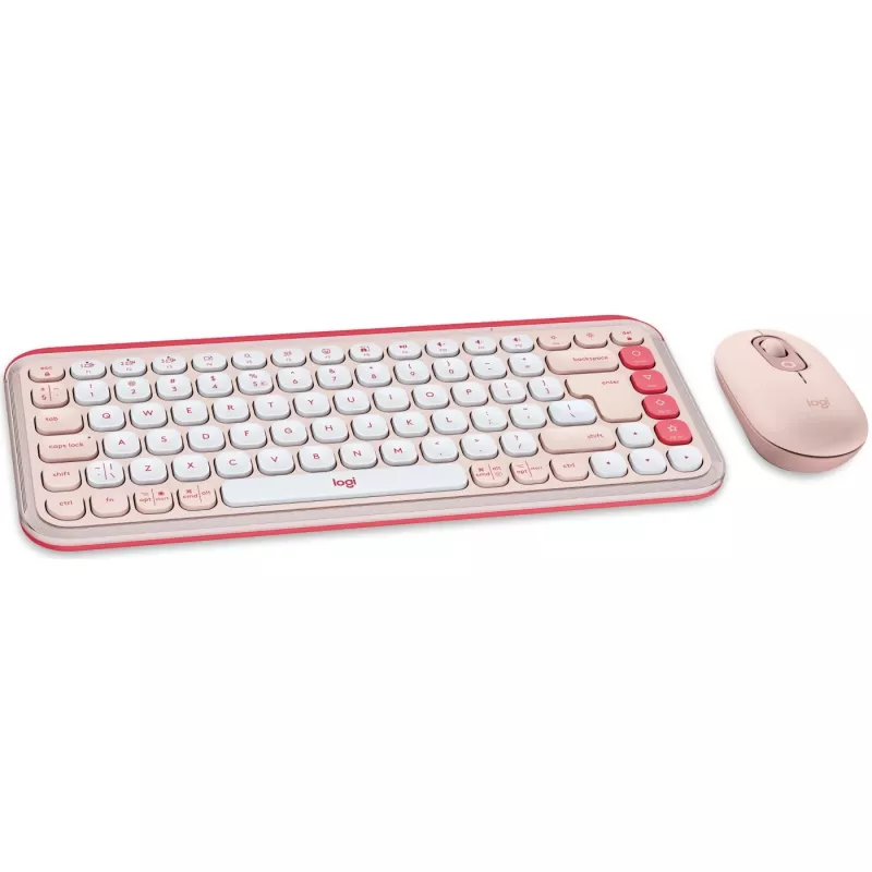 Logitech POP Icon Combo - Klaviatūros ir pelės rinkinys - Belaidis - Bluetooth LE - QWERTY - US International - rožinė, baltos spalvos (920-013142)