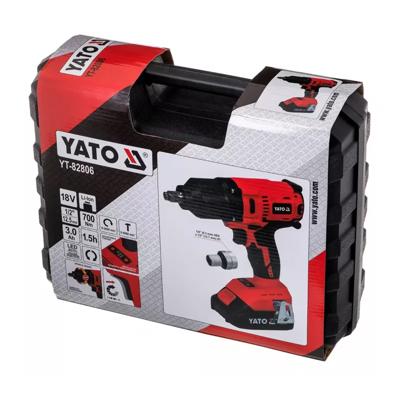 YATO BEŠEPELIS SMŪGINIS RAKTAS 18V LI-ION 1/2 1x3,0Ah 700Nm