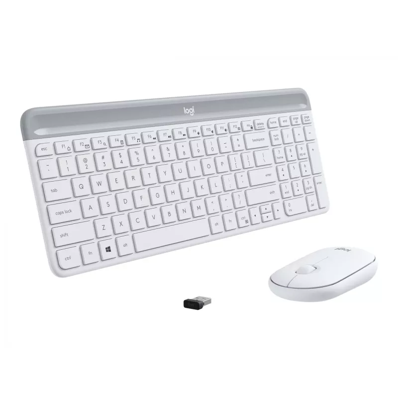 Logitech Slim Wireless Combo MK470 - Klaviatūros ir pelės rinkinys - Belaidis - 2,4 GHz - Ispanų - Šviesiai balta (920-009199)