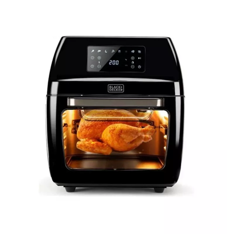 Karšto oro gruzdintuvė Black & Decker BXAFO1200E — 12 l, 1700 W, liečiamas valdymas, 40–200 °C, rotisserie, kepimas ir gruzdinimas