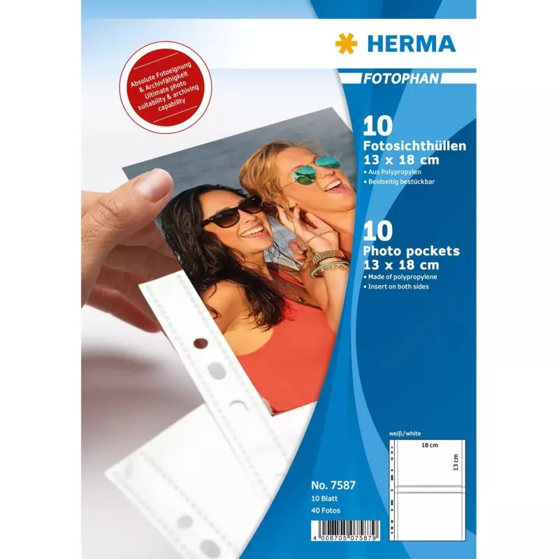Nuotraukų kišenės HERMA Fotophan 13x18 cm gulsčios baltos 10 vnt.